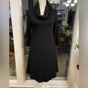 Adrienne Vittadini Black Stretch Knit Cowl Neck Trapeze Dress 3/4 Sleeves S